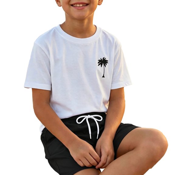 ZHOGXU Boys 2PCS Summer Short Sleeve T-Shirts and Beach With Graphic Print Shorts Set Outfits For Everyday Casual Wear