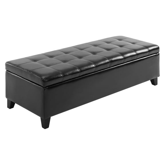 51" Ottoman Storage , Faux Leather Storage Chest with Lift Top, Tufted Ottoman with Storage for Living Room, Entryway, Black
