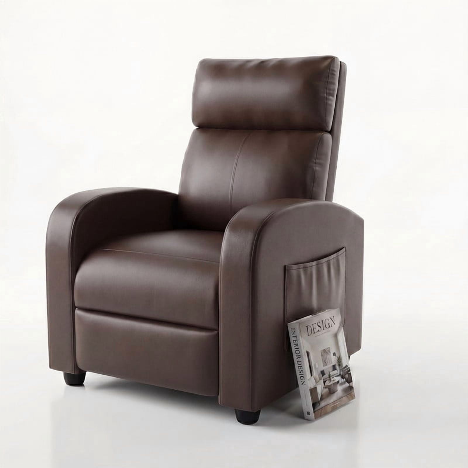 Vineego Massage Recliner Chair Small Places Single Sofa Adjustable Home Theater Seating with Side Pockets for Living Room,PU Brown