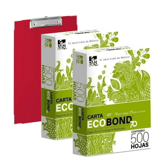 Papel Bond Carta 1000 hojas ECOBOND Blanco con tabla clip