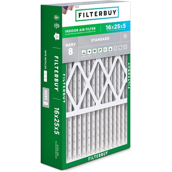 Filterbuy 16x25x5 Air Filter MERV 8 Dust Defense, Pleated HVAC AC Furnace Filter Replacement for Amana, Goodman & More, 1-Pack