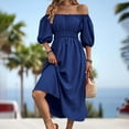thumbnail image 6 of IROINNID Wedding Guest Dresses for Women Homecoming Party High Waist Color Short Sleeve Off-The Shoulder Dress Elegant Formal Dress,Navy, 6 of 7