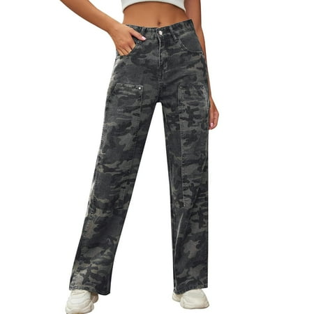 Cathalem Curvy Jeans For Women Plus Size Women s Boyfriend Jeans Straight Leg Casual Trendy Denim Pants with Pockets(Green S)