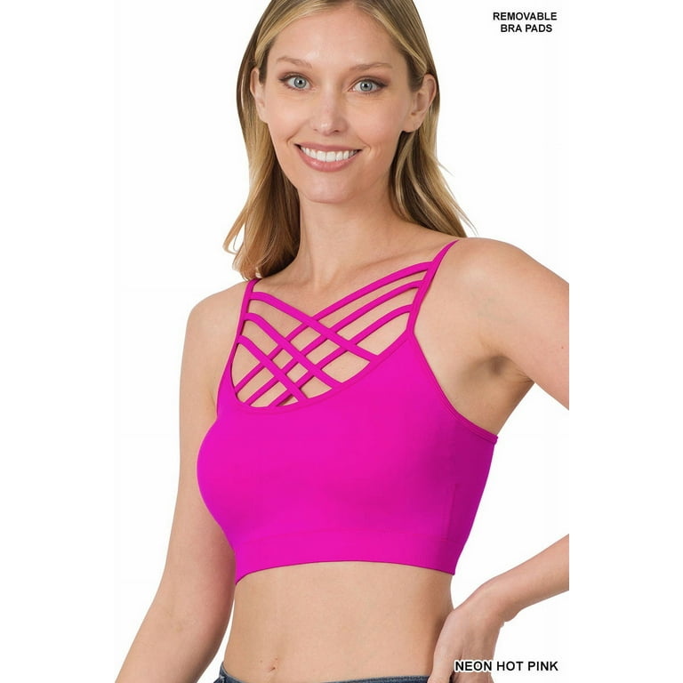 TheLovely Women & Plus Comfort Seamless Crisscross Front Strappy Bralette  Sports Bra Top with Removable Pads