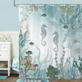 thumbnail image 2 of Seahorse Shower Curtain, Summer Teal Blue Ocean Beach Coastal Decorative Bathroom Curtain Waterproof Fabric Machine Washable with Hooks, 72" Wx72 L, 2 of 6