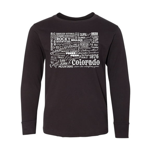 Inktastic Colorado Word Salad- state outline Long Sleeve Youth T-Shirt