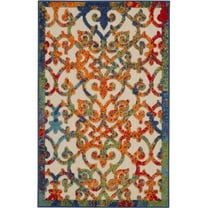 HomeRoots 546790 3 x 4 ft. Navy Blue Beige Green Orange & Red Trellis Indoor & Outdoor Rectangle Area Rug