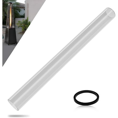 Patio Heater Glass Tube Replacement Parts, 49.5" Tall 4" Diameter, Quartz Glass Tube with Neoprene Support Ring, Compatible with 4-Sided Pyramid Flame Outdoor Heater for Hiland, Fire Sense