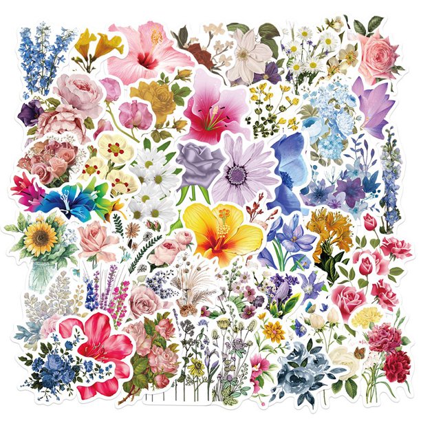 50pcs/100pcs Flower Stickers Pack, Aesthetic Flower Decals Prefect For Scrapbooking, DIY Arts Crafts, Bullet Journals, Junk Journal, Planners, Laptops And Phone