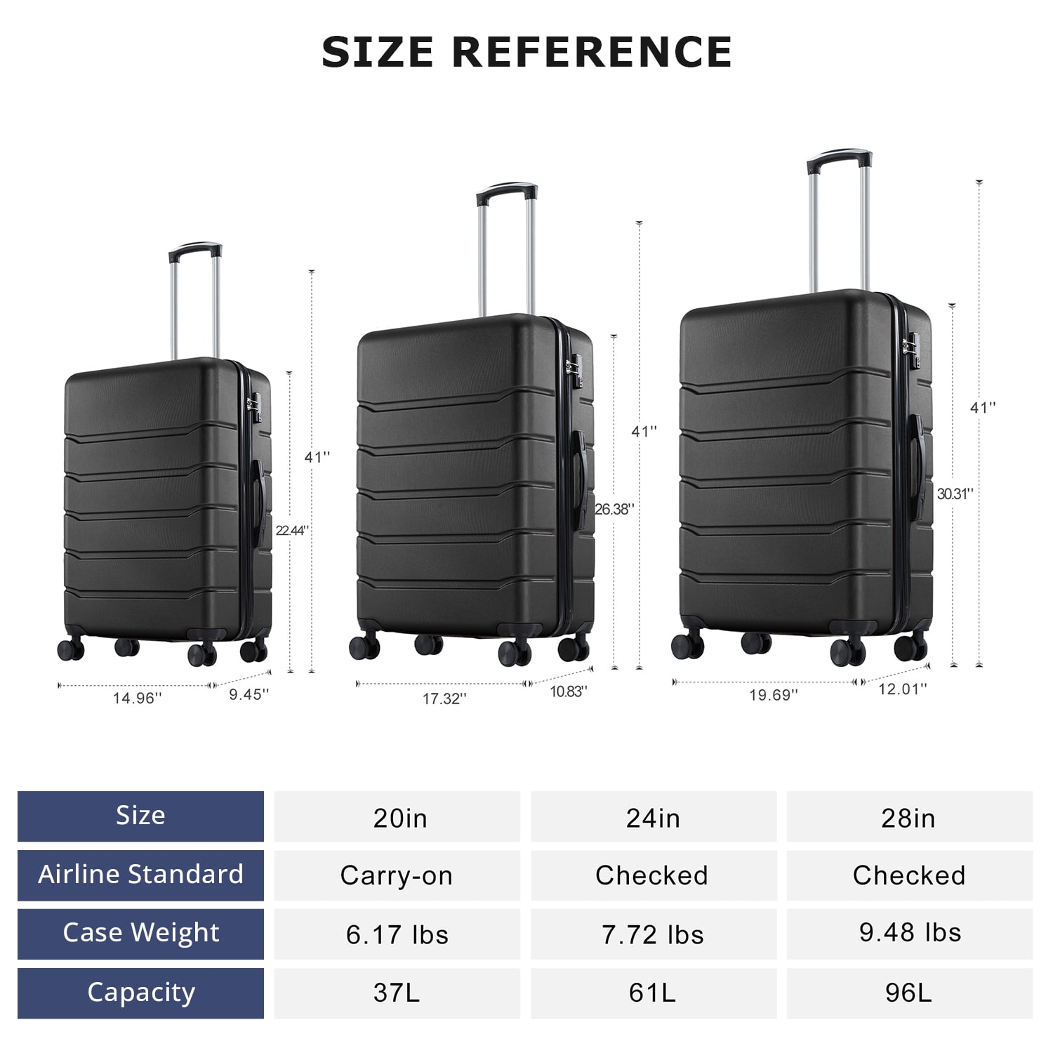 Beddle 20" Hardshell Carry on Luggage, Lightweight Expandable ABS Suitcase with Spinner Wheels & TSA Lock,Black