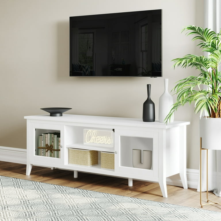 Lavish Home 55 inch TV Stand with 2 Cubbies and 2 Open Shelves White Walmart