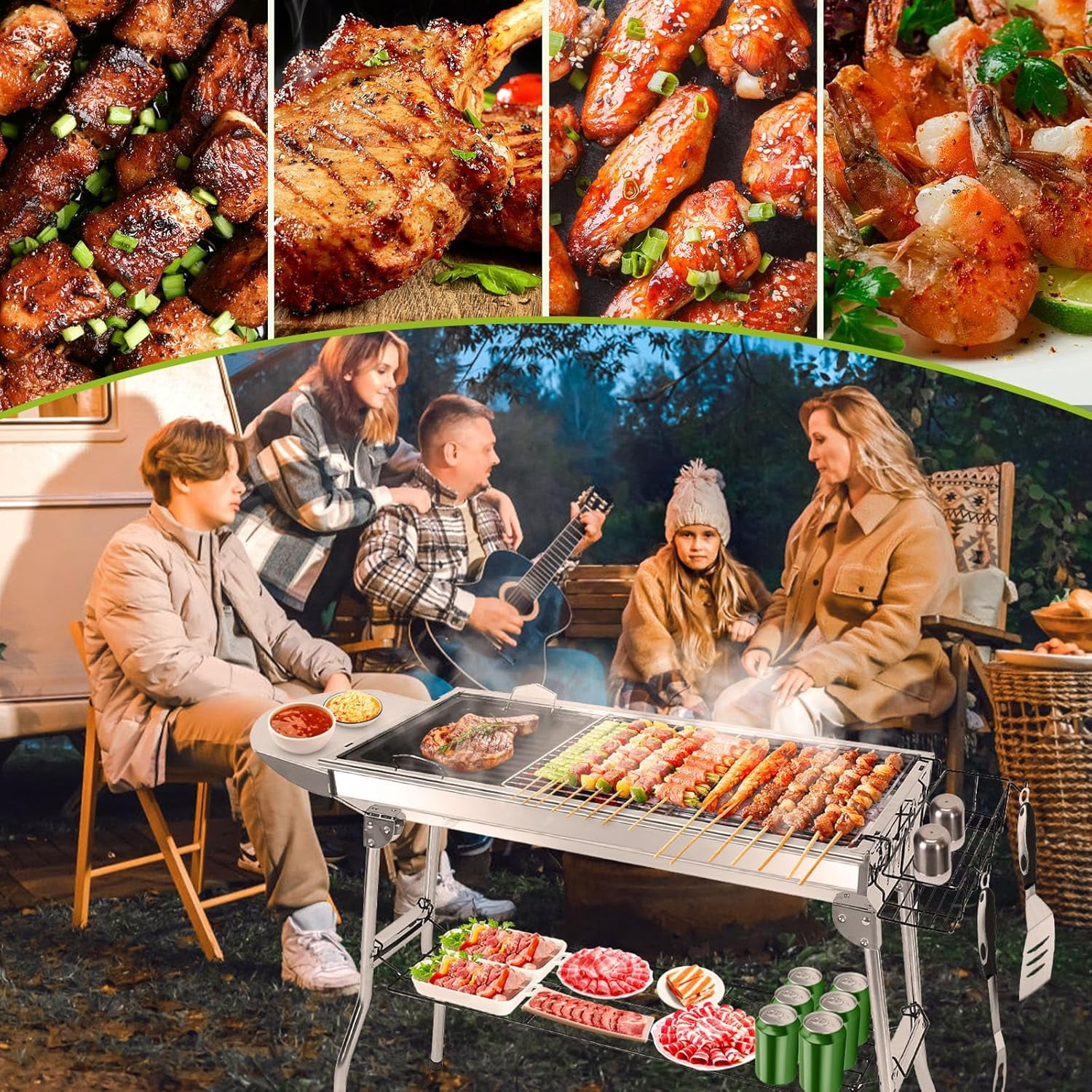 Foldable Stainless Steel Charcoal Grill for Outdoor Cooking