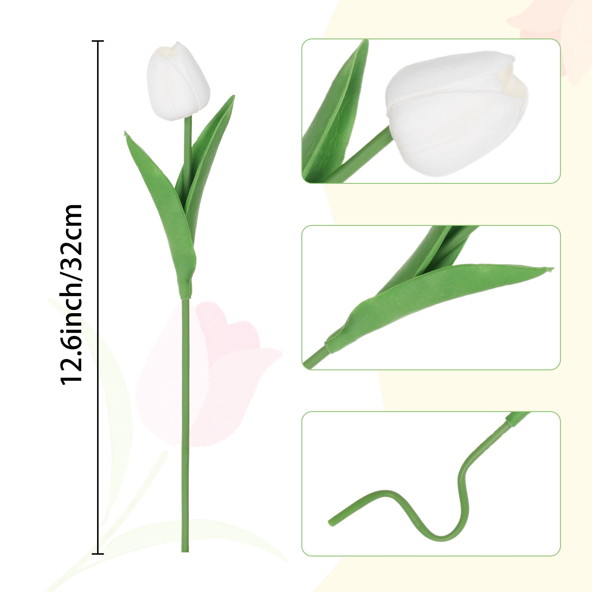 Unique Bargains Artificial Tulip Fake Flowers 12pcs Bouquets for Home Wedding Decor White