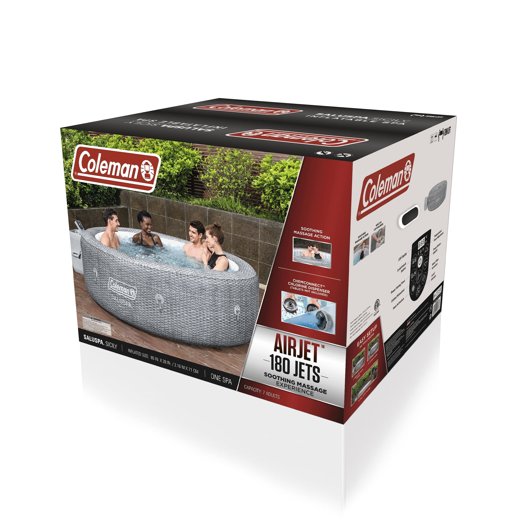Coleman SaluSpa AirJet Inflatable Round Hot Tub w/ 60 Soothing Jets, Black