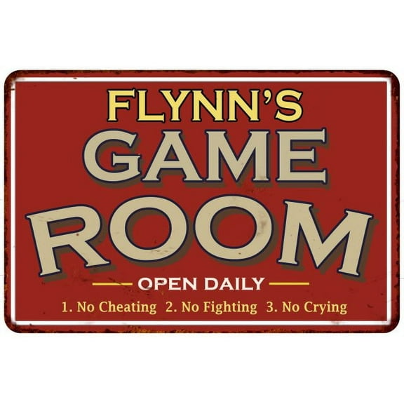 FLYNN'S Game Room Sign Vintage Look Metal Wall 8x12 208120001137