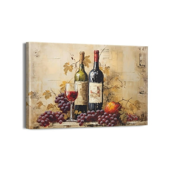 Wine Pictures Wall Decor Kitchen Canvas Wall Art Neutral Brown Wine Bottles Art for Dining Room Living Room Rustic Farmhouse Wall Decorations Retro Pictures Thanksgiving Gift 18"x12"