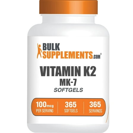 BulkSupplements Vitamin K2 MK7 Softgels - Menaquinone-7, Vitamin K Supplement, 1 Softgel per Serving (100mcg), 365 Count