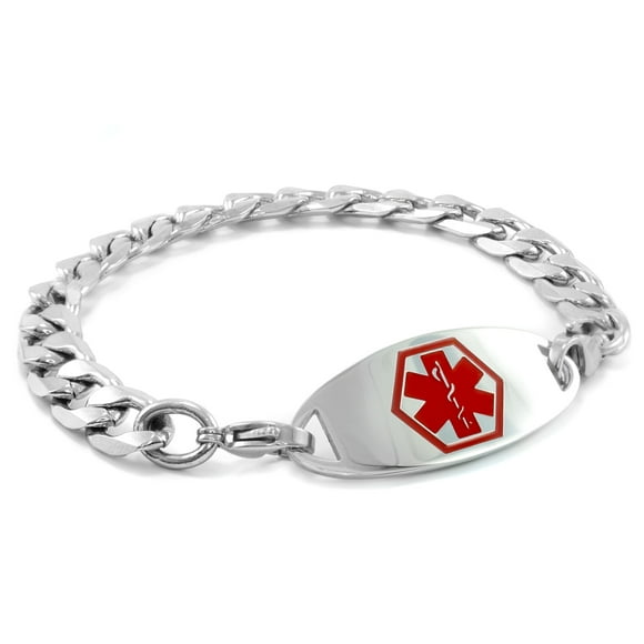 MedicEngraved Surgical 316L Stainless Steel Medical ID 9mm Curb Link Bracelet with Enamel Medical Tag - Medical Engraving Included