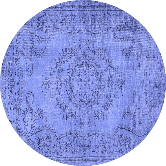 Ahgly Company Machine Washable Indoor Round Abstract Blue Contemporary Area Rugs, 8' Round