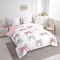 thumbnail image 3 of Manfei Lovely Bowtie Ribbon 7-Piece Twin Bedding Sets,Cute Bow Pattern Bedding Comforter Set,White Silver Pink Sheet Sets For Teens,Ultra Soft Home Decor Reversible, 3 of 8