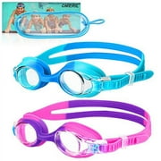 OMERIL Kids Swim Goggles, 2 Pack Swimming Goggles No Leaking Anti Fog Kids Goggles for Boys Girls(Age 6-14)