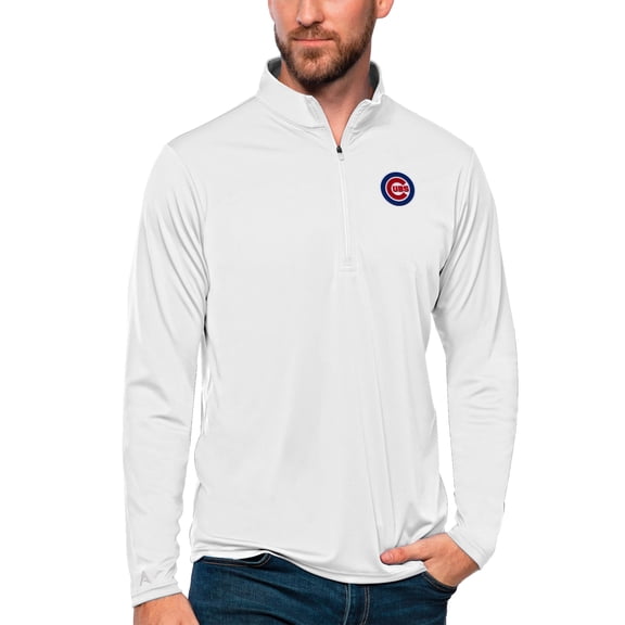 Men's Antigua White Chicago Cubs Tribute Quarter-Zip Pullover Top
