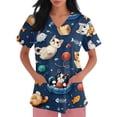 thumbnail image 3 of AHMOMEI Cartoon Animal Print Scrub Tops Women S-5XL Plus Size Nurses Working Uniforms with Pocket V Neck Short Sleeve Women Scrub Tops, 3 of 6