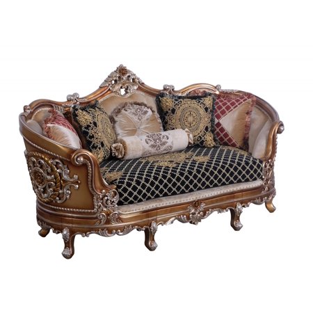 Luxury Black & Gold Wood Trim SAINT GERMAIN II Loveseat EUROPEAN FURNITURE