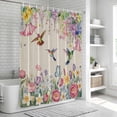 thumbnail image 5 of Watercolor Flowers Shower Curtain Set - 72" x 78" Washable Bathtub Curtain with 12 Hooks, Spring Hummingbird Butterflly Floral Beige Waterproof Fabric Stall Shower Curtains for Bathroom Décor, 5 of 6