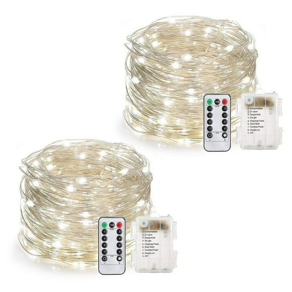 200 LED Rope Lights 66ft Battery Operated String Lights 8 Mode Waterproof with Remote Timer Fairy Lights for Room Girls Bedroom Easter Party Christmas Decorations - 2Pack White