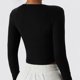 thumbnail image 5 of Top de entrenamiento fruncido frontal Cuello en V Color puro Manga larga Slim Fit Casual Camiseta transpirable Negro 12/L, 5 of 7