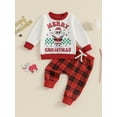 thumbnail image 4 of Baby Toddler Boys Girls 2Pcs Christmas Outfits 6 12 18 24 Months 2T 3T 4T Long Sleeve Round Neck Sweatshirt and Plaid Pants Set Winter Clothes, 4 of 9