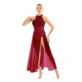 thumbnail image 3 of ZDHoor Women's Halter Sequin Dance Dress Leotard Lyrical Modern Ballet Dress Performance Dance Costumes Burgundy X-Large, 3 of 7