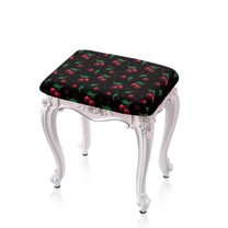 Xoenoiee Black Cherry Print Vanity Stool Cover, Saddle Bar Stool Slipcover, Bench Seat Protector, (14"- 20") L x (10"- 14") W, for Family Gathering Potluck, 2 Pack