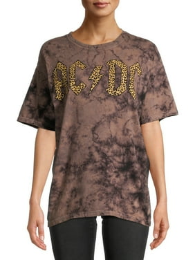 ACDC Women's Leopard Acid Wash Short Sleeve Graphic T-Shirt