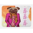 thumbnail image 1 of Pug Bath Mat, Fashion Icon Dog with Cool Clothes Scarf Necklace Jacket Handbag Tainted Background, Non-Slip Plush Mat Bathroom Kitchen Laundry Room Decor, 29.5 X 17.5 Inches, Hot Pink Amber, Ambesonne, 1 of 2