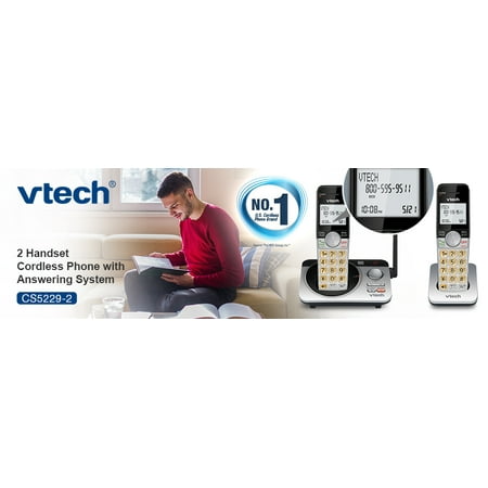 VTech 2 Handset Extended Range DECT 6.0 Cordless Phone with Answering System, CS5229-2 (Silver/Black)