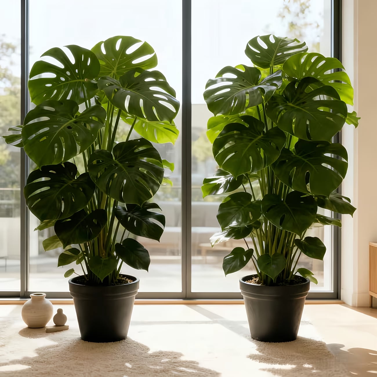 2PCS 33.46in Artificial Monstera Deliciosa Plant, Faux Swiss Cheese Tree with 24  Lush Leaves, UV Resistant Fake Tropical Plant for Indoor Outdoor Home Office Living Room Decor, No Pot