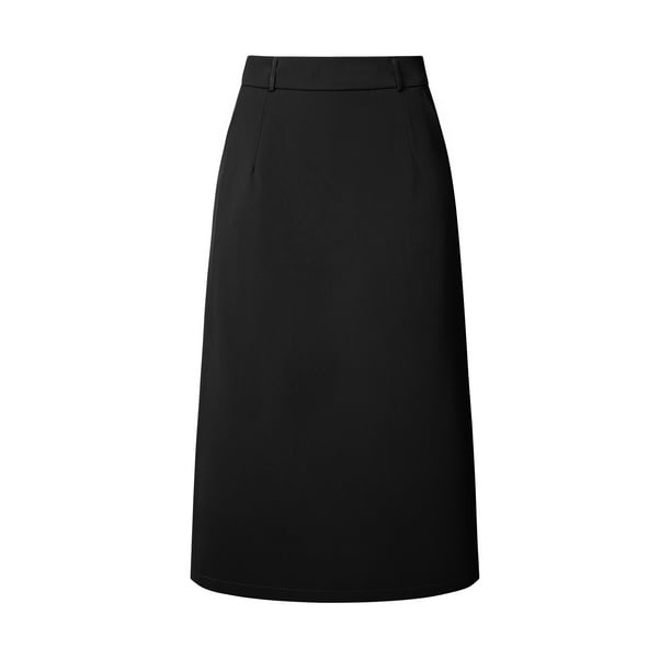 Falda de tubo para mujer Faldas midi de trabajo con espalda dividida de cintura alta Negro L