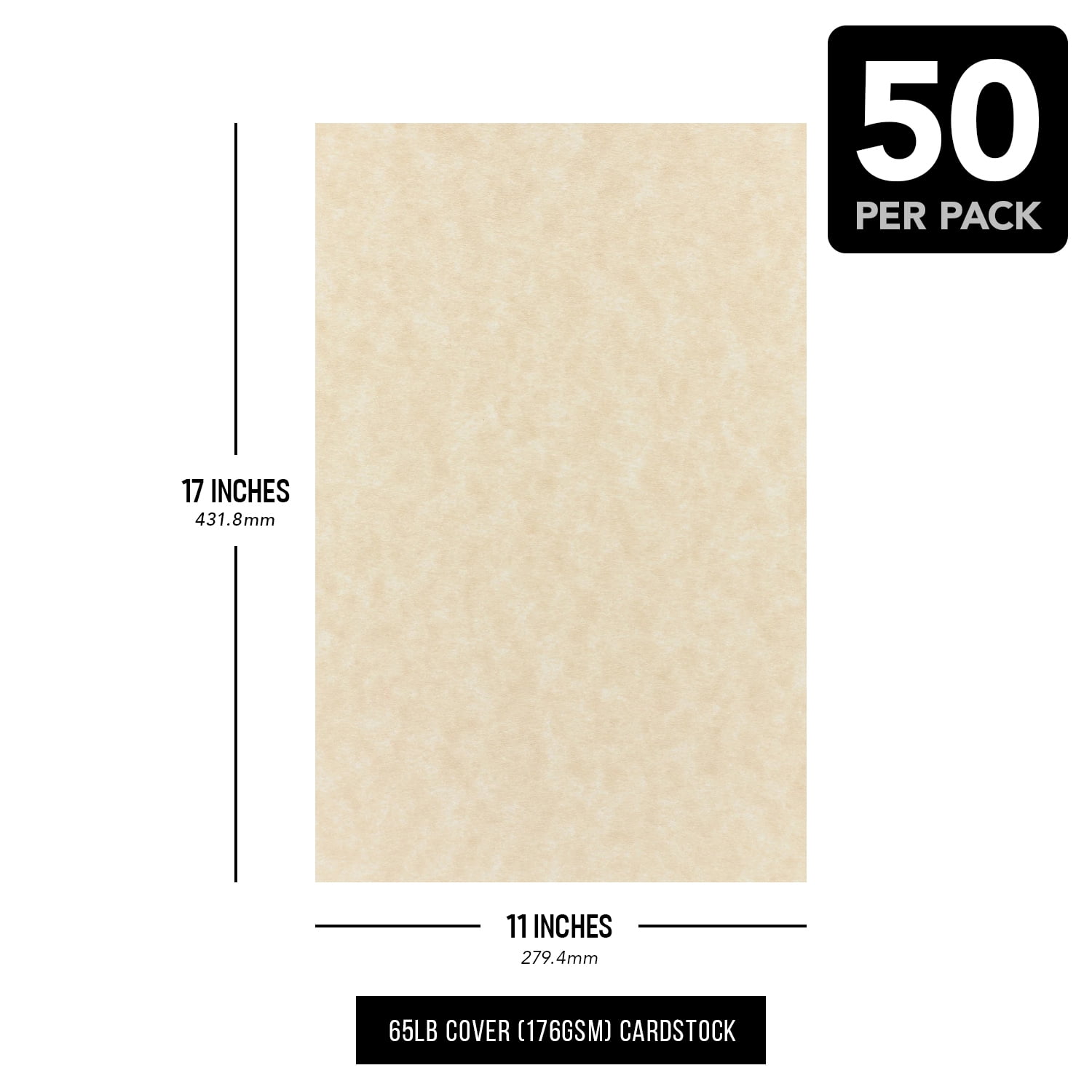 Aged Parchment Cardstock – Multipurpose Parchment Card Stock for Certificates, Menus and Wedding Invitations | Medium Weight 65lb Cover (176gsm) | 11 x 17” (Ledger Size) | 50 Sheets per Pack