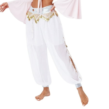 Aiihoo Women s Sheer Belly Dance Trousers Bloomers India Dance Lantern Loose Pants White One Size