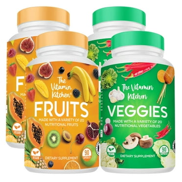 Fruits and Veggies Supplement- 180 Fruit and 180 Veggie Superfood Capsules-Soy and Vegan Free,100% Whole Natural Fruits and Vegetable Supplements for Adults by The Vitamin Kitchen (4-Pack)