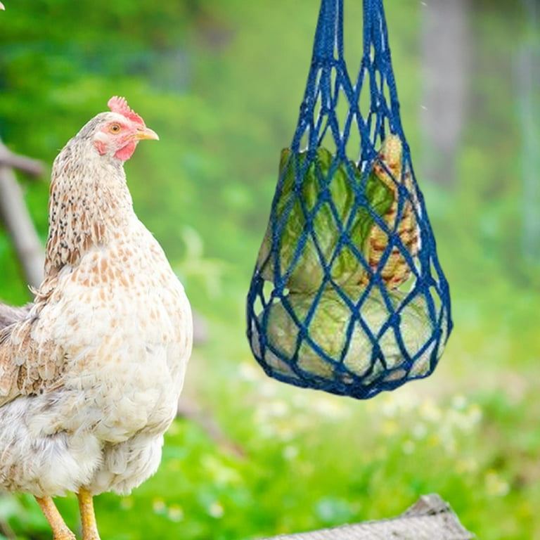 Chicken Vegetable String Bag Fruit Treat Feeder with Hook for Poultry blue