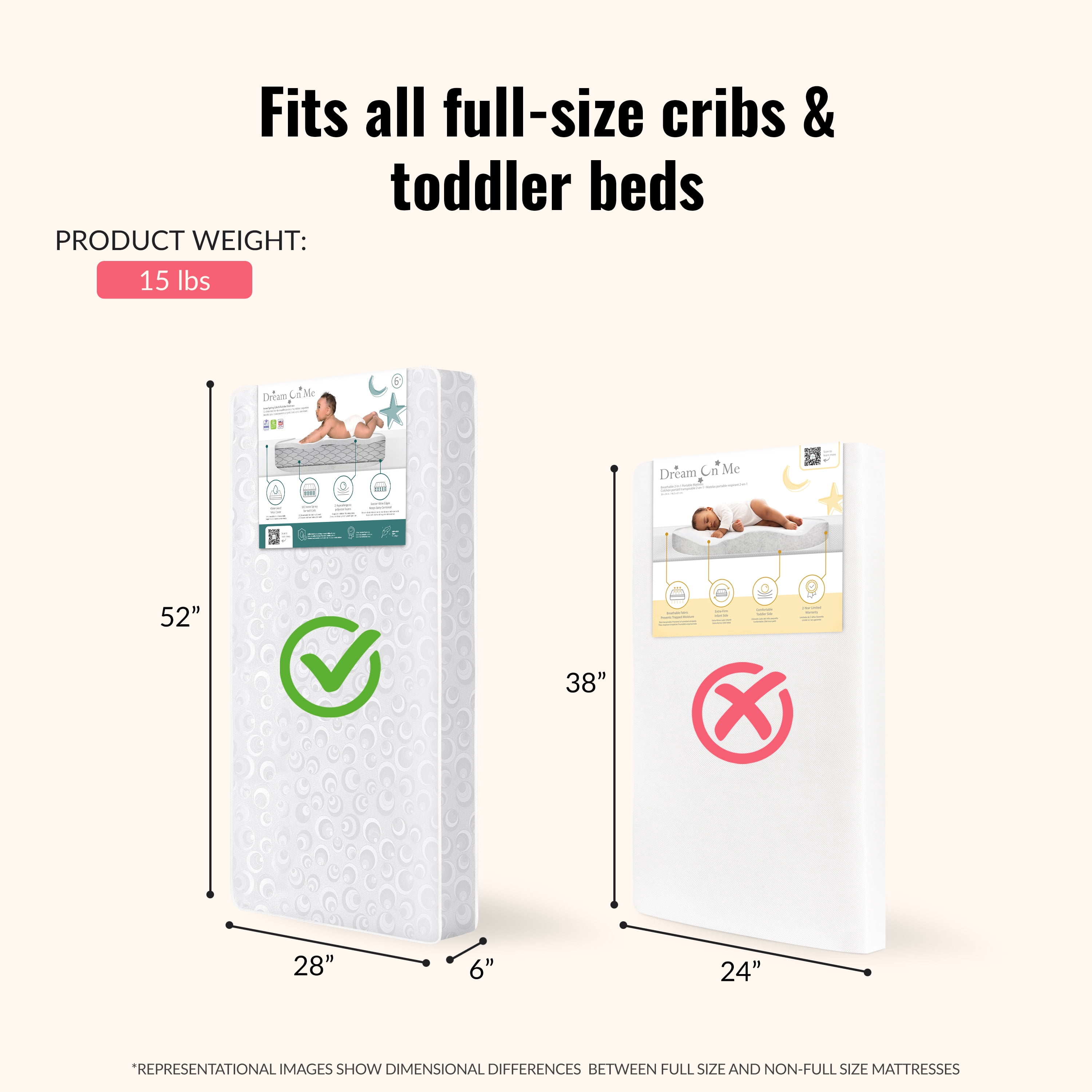Dream On Me Honeycomb Breathable Fiber Crib and Toddler Mattres | Honeycomb Lunar Circles / White