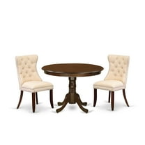 East West Furniture 3 Piece Dining Set Consists of a Round Kitchen Table with Pedestal