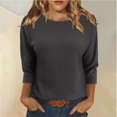 thumbnail image 2 of Women Casual Round Neck 3/4 Sleeve Top Ribbed Knit Brushed Fabric Solid Color Soft Warm Loose Fit Daily Wear Fashion Ladies T Shirt Dark Gray M, 2 of 6