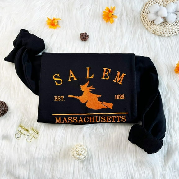 Halloween Salem Witch Embroidered Sweatshirt