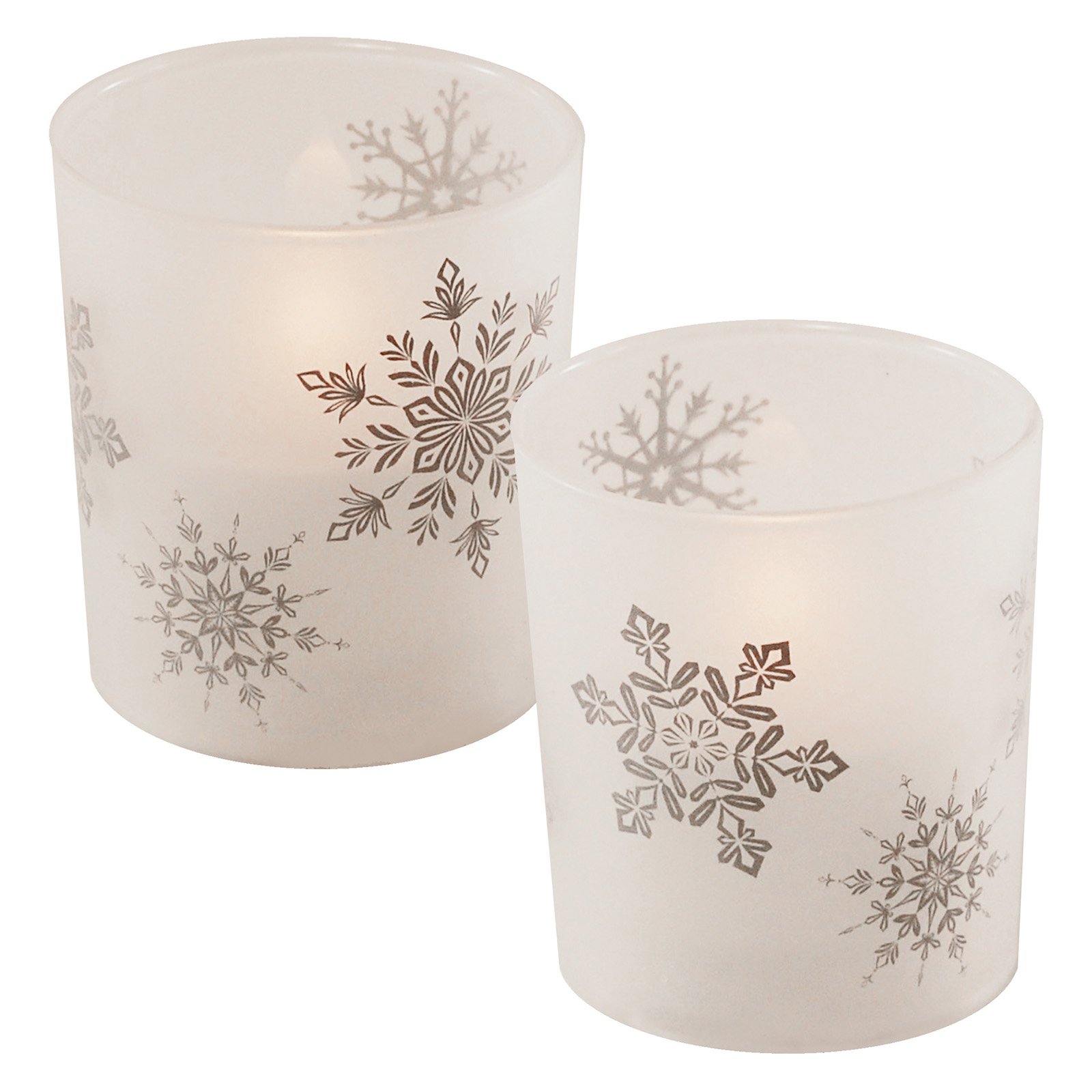 LumaBase 2PieceBattery Operated Candles in Glass Holders, Snowflake