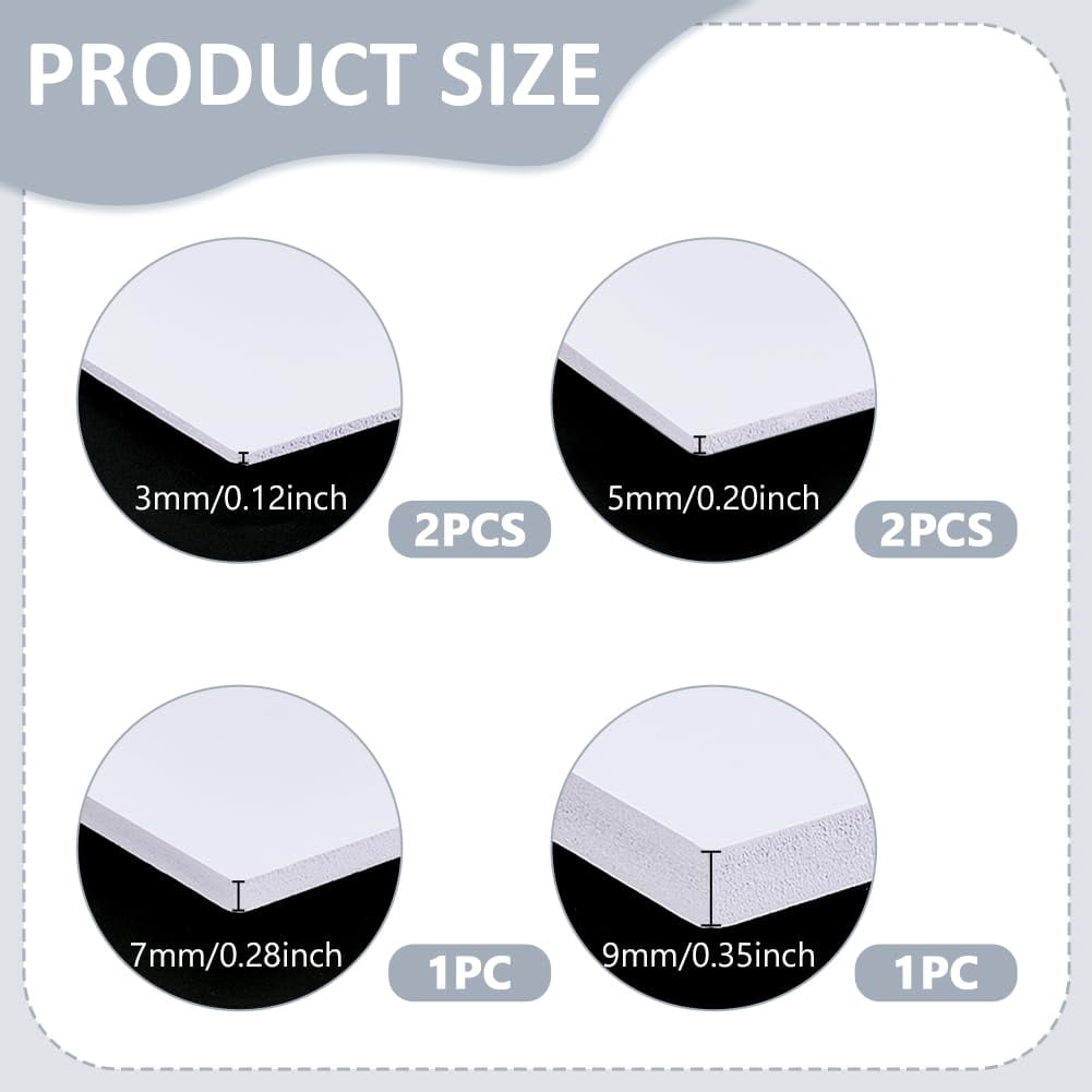 1set 6pcs 4 styles Rectangle PVC Foam Board Craft Foam White 299~300x199~199.5x3~9mm