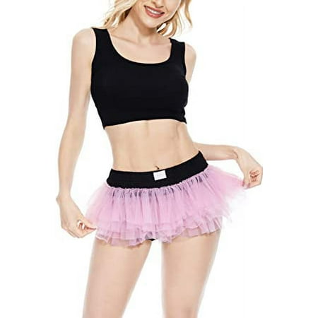 CutiePlusU Adult Tulle Puffy Petticoat Tutu Ballet Ballerina Skirt Cotton Ruffle Panty - Pink Bow S